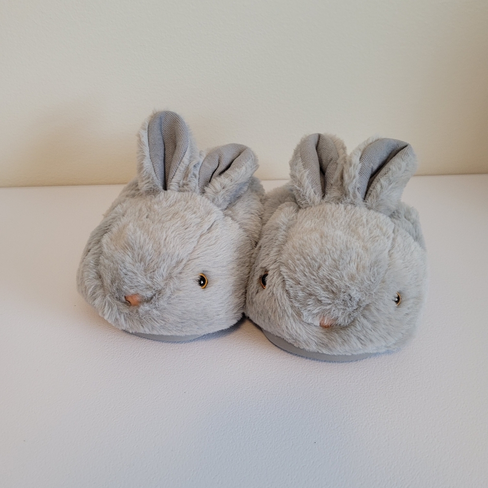 Size 2.5 - 4.5 Kids Plush Bunny Slippers - Soft Gray